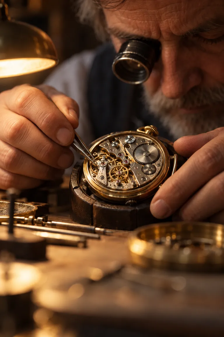 Visual reference for a Kling 4.0 project — Watchmaker and Mechanical Details